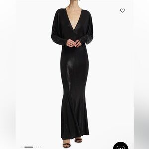 Norma Kamali Black Long V-Neck Draped Evening Gown